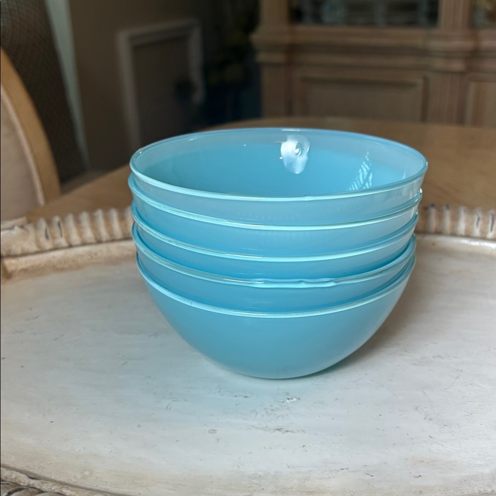 Blue Glass Cereal/Desert Bowls (5) - Picture 4 of 5